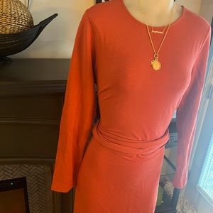 Pure Jill Orange Belted Maxi Long (H) Sleeve Dress Size M